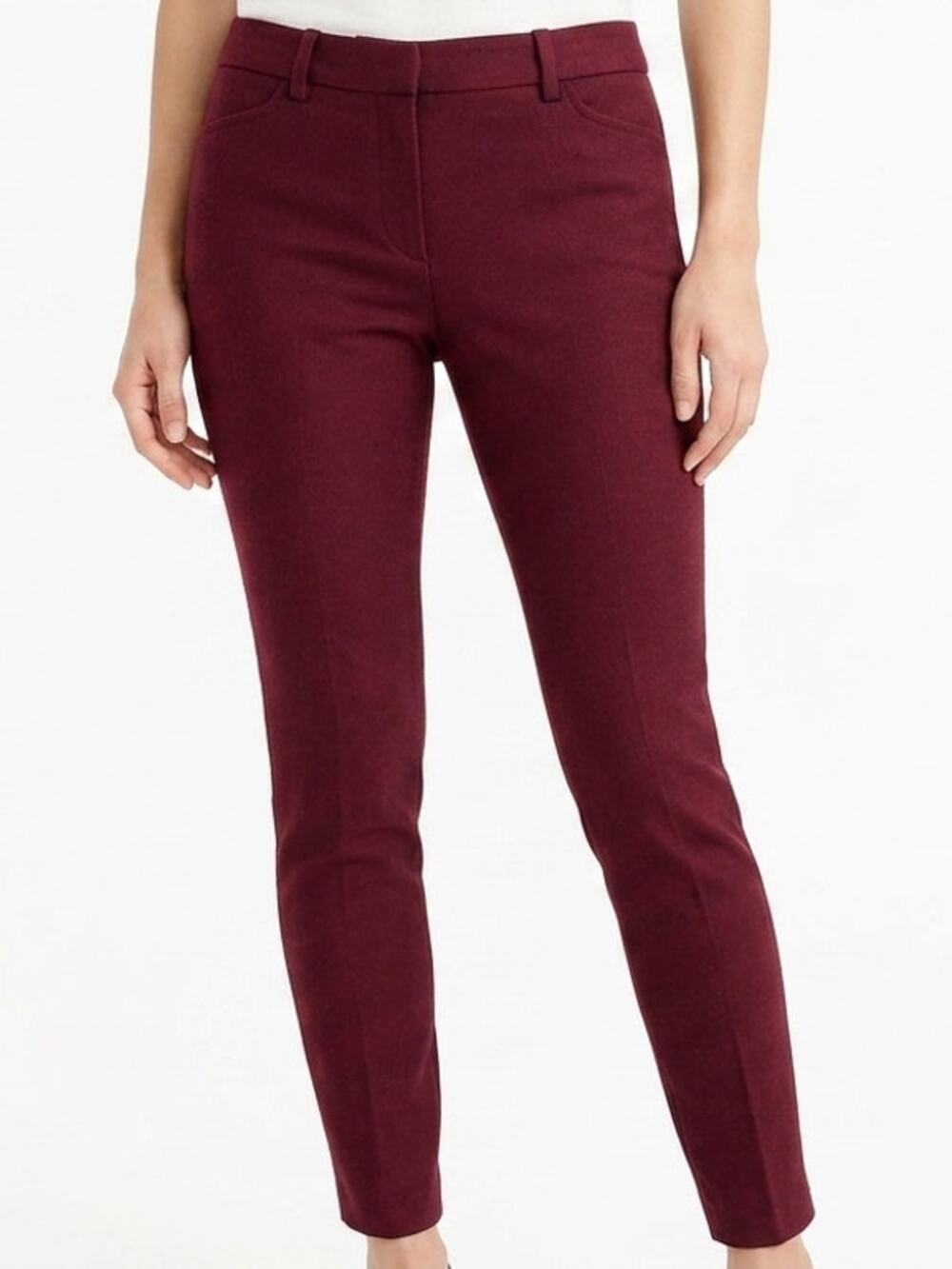 J.Crew Minnie Wool Blend Burgundy Side Zip Skinny Pants Women Size 6P